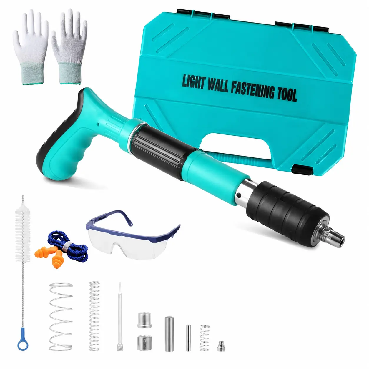 Manual Mini Steel Nail Gun Hand Riveter Tool Kit, Heavy-Duty Portable with 4-Gear Power Adjustment, 120 Nails, Gloves, Safety Goggles, Compact for Household Woodworking & Light Wall Mounting (Tools & Hardware)