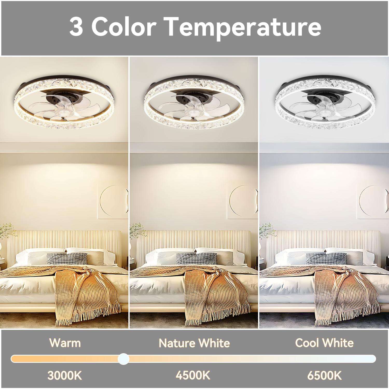 GALENTAL Cristais Multifunctional Ceiling Fan with 3 Color Temperatures Light, Remote Control/APP, 6 Wind Speeds, Timer, Reversible DC Motor, Adjustable Brightness , Low Noise for Living Room, Bedroom, Indoor Lighting Led Lighted