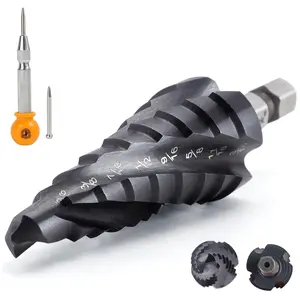 MulWark 1/4"-3/4" Cobalt Step Drill Bit Set & Automatic Center Punch, Titanium Nitride Coated, Hex Shank for Metal & Stainless Steel