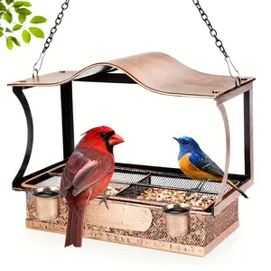 Metal Shockproof Window Wild Bird Feeder, 2-In-1 Detachable Design, Outdoor Hanging with Chains & Hooks, Includes Waterer for Birds