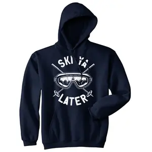 Unisex Ski Ya Later Hoodie Funny Sarcastic Skiing Goggles Poles Mountain Graphic Hooded Sweatshirt Unisex Vintage Fashion Hoodies Novelty Sweatshirt Black -