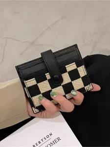 Women's Fashionable Checkerboard Pattern Short Wallet, Casual Plain Color Card Holder, Trendy Versatile High-quality Daily Wallet