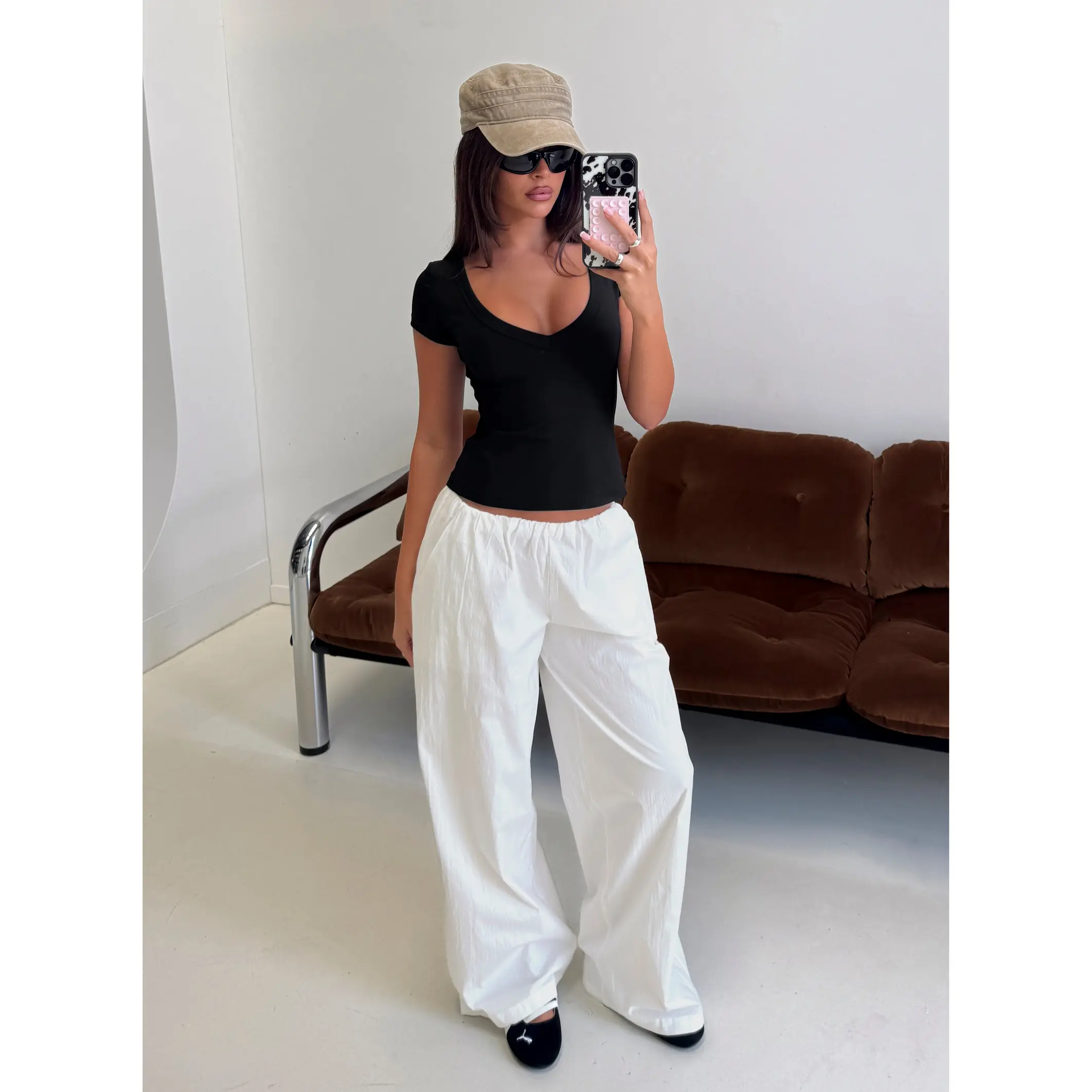 Daily Define Deep V Short Sleeve Top Black
