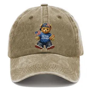 USA Bear Pattern 250 Dependence Day Unisex Washed Vintage Baseball Cap
