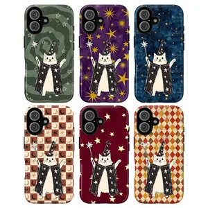 Cute Wizard Cat Phone Case, Magical Celestial Aesthetic Witchy Kitty Phone Cover for iPhone 11–17 & Galaxy S21–S26, Magical Cat Tough Case, Moon & Stars Protective Cover, Whimsical Starry Night Case, Gift for Cat Lovers