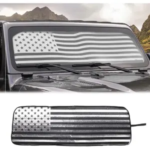 for Jeep JL Windshield Sunshade Window Sun Shade Sun Visor Shade Panel for 2018-2025+Jeep Wrangler JL JLU 2/4Door Gladiator JT 4xe Foldable Sun Shield Cover Block Heat and Block UV Rays Flag