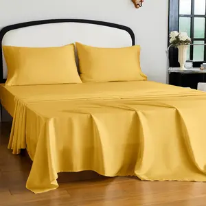 Size Tencel Lyocell Cooling Sheets, Silky Soft Sheet Set with 16 Inch Deep Pocket, Breathable Eucalyptus Bedding for Hot Sleepers, Spectra Yellow