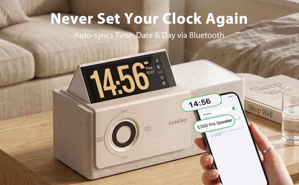 GoldJoy Flip-Up Display Screen Bluetooth Speaker, 7-in-1 Wireless Charging Station, Romantic Sunset Lamp, White Noise, Portable Bedside Speaker, Deep Bass Stereo Sound, Aesthetic Bedroom Decor, TikTok Home Gadget, Portable Outdoor Mini Bluetooth Speaker A