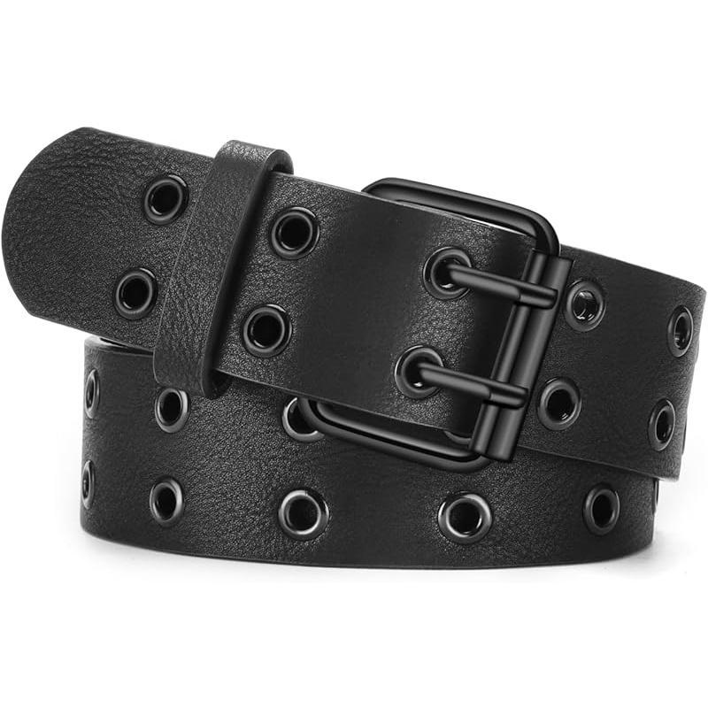 Black Belts for Women Men Studded Belt Y2K Emo Gothic Grunge 80S PU Leather Accessories for Jeans