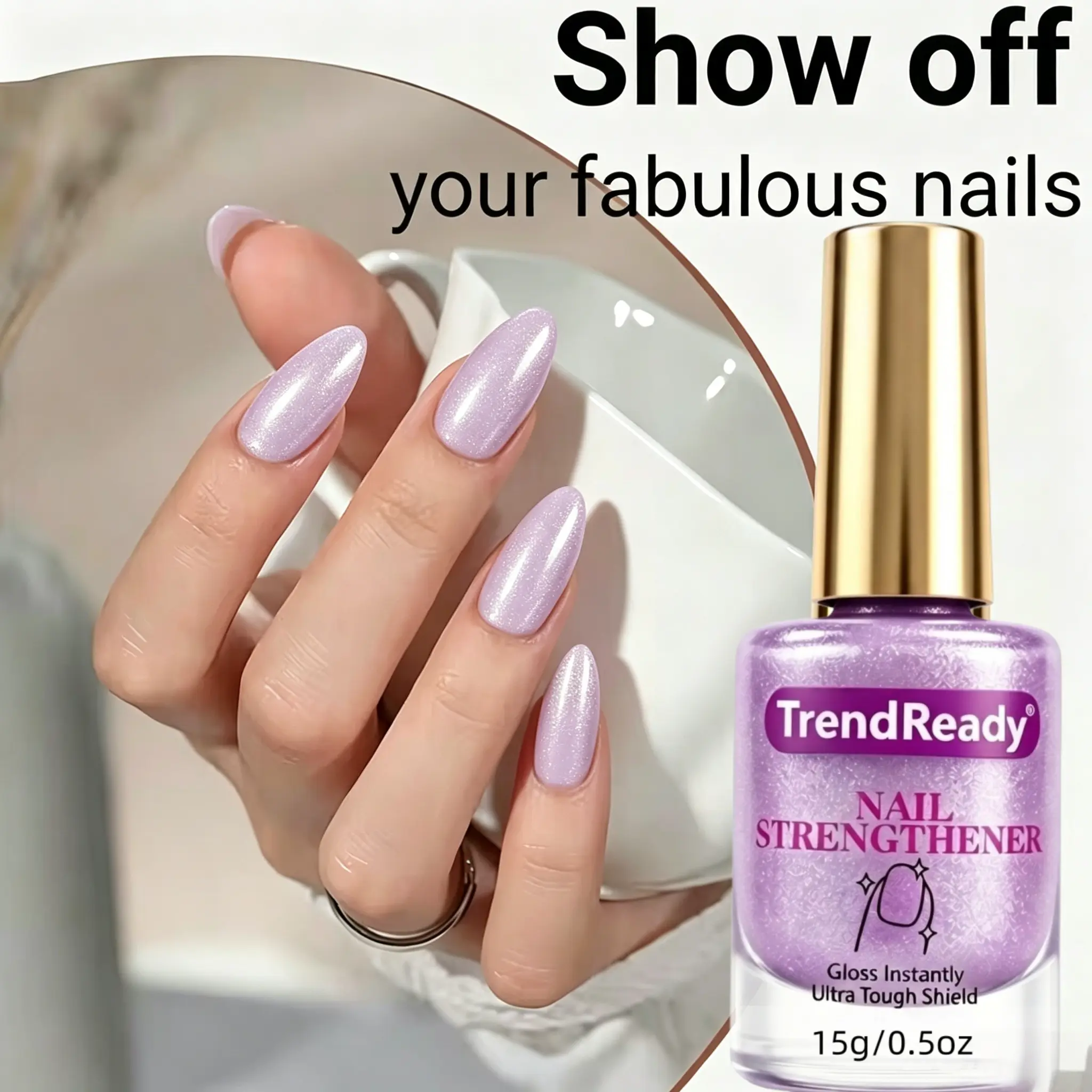 2PCS Professional Instant Nail Strengthener Polish - Fast-Acting Keratin & Calcium Formula Suitable for Weak/Brittle Nails, Hardens, Prevents Splitting/Cracking, Purple Shine for At-Home Salon Use, -Free for Nails, 0.51oz