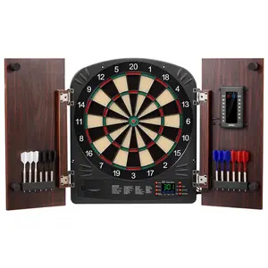 Dartboard and Cabinet Set with All Accessories for Easy Assembly, Includes Mounting Hardware, Soft-Tip Darts, Replacement Tips, Target Surface, Wall Brackets, and Storage Shelf for Home, Arcade, and Game Room Use