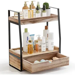 2-Tier Bathroom Organizer Countertop with Drawer, Vanity Tray for Organization and Decor, Countertop, Bathroom Counter Storage for Bathroom