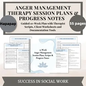 Anger Management Therapy Session Plans, 10-Week Counseling Workbook for Therapists, Therapist Scripts, Progress Notes & Client Worksheets for Adults