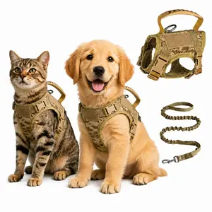 Tactical Harness for Big Cat,Weight 11+Pounds,Small Dog Harness with Leash,with Patch Area, Soft Mesh Padding and Rubber Handle for Effortless Control