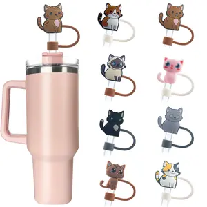 Velaco 8 PCS Cute Cat Straw Cover and Caps - Dust-Proof for Stanley Cups and Tumblers - 8 Pack of 0.4in Diameter Straw Toppers