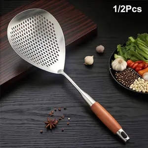 Stainless Steel Skimmer Colander, Large Durable Kitchen Strainer, Heat Resistant Dishwasher Safe Easy Draining, Perfect for Frying Hot Pot Cooking Baking, 1/2pcs, for Restaurant Home Use