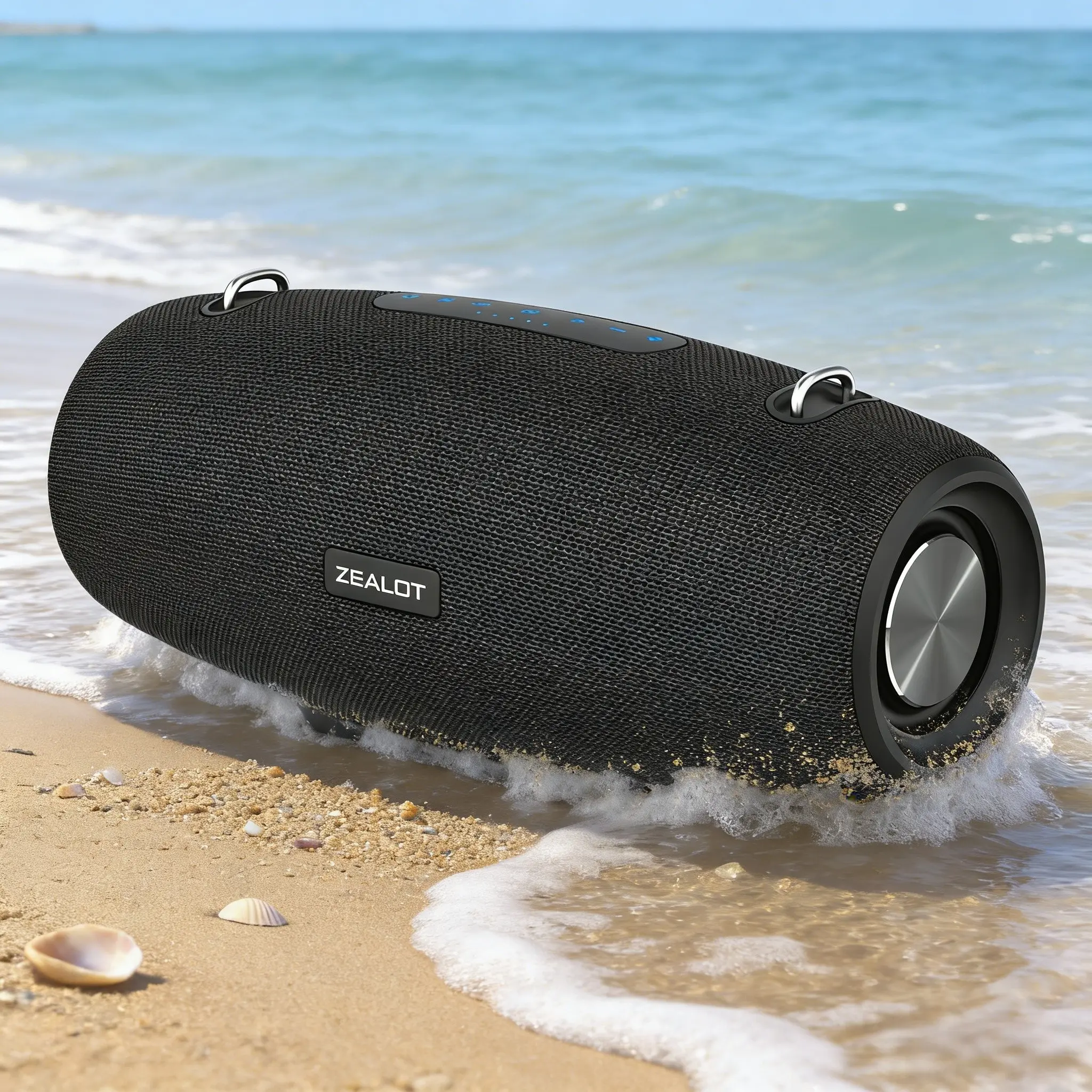 ZEALOT 60W Bluetooth Stereo Speaker with EQ Adjustment, Portable Outdoor Design, IPX6 Waterproof, 144000mAh Playtime, Shoulder Strap, Super Bass, Perfect for Beach, Gym & Birthday Gifts.