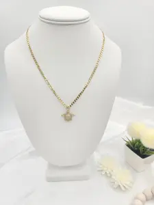 Cuban link chain with turtle pendant, 14K gold plated.