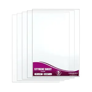 Clear Polystyrene Flexible Plastic Board Sheet 9" x 12" (.020 Thick) Styrene Sheet, Ideal for Modeling Projects, Displays, Plastic Sheets for Crafts, Styrene Sheets Durable Plastic Sheet (5-Pack)