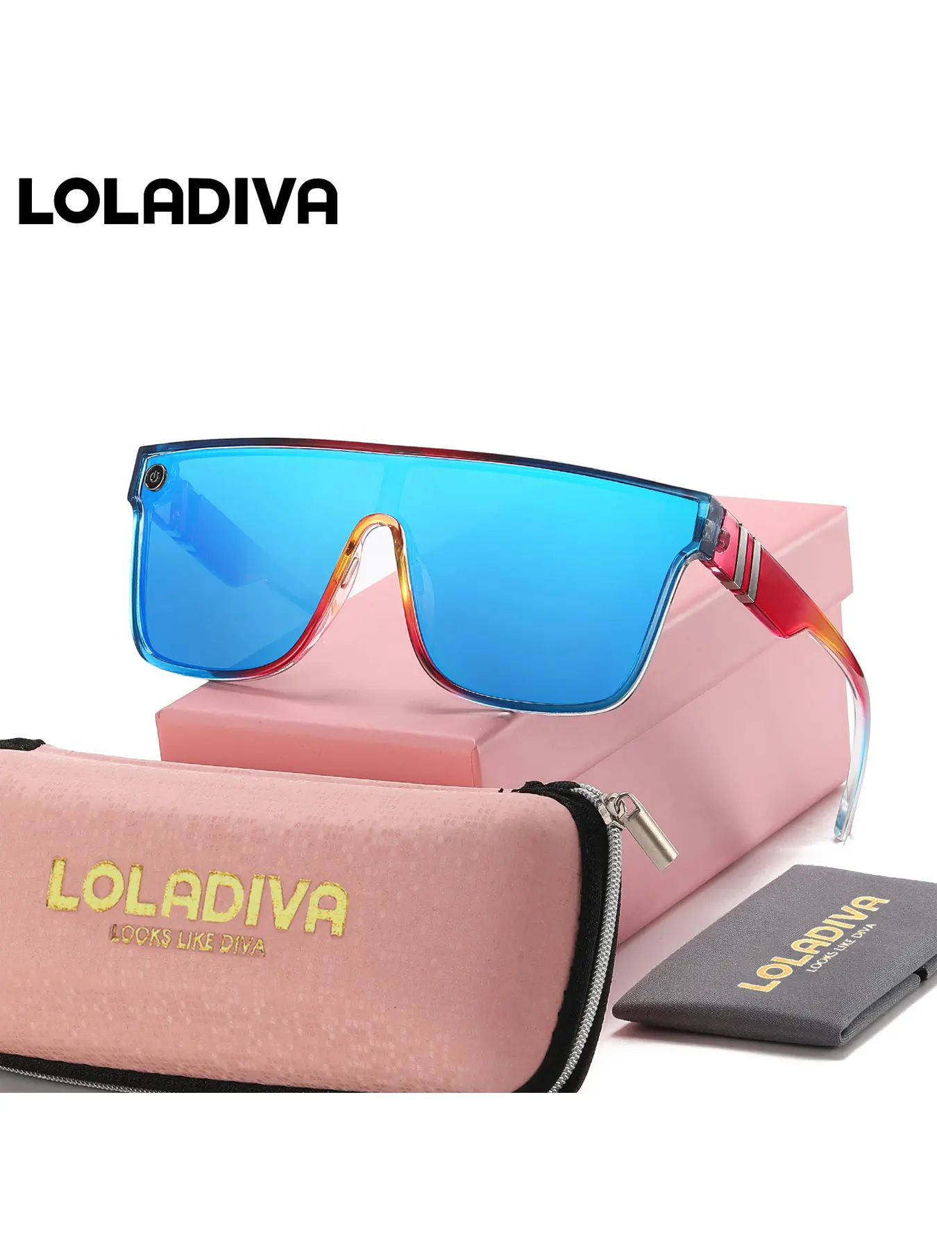 LOLADIVA Unisex Eye Catching Colors Full Frame Sunglasses Fashion Forward Flat Top Frame Sunglasses UV400