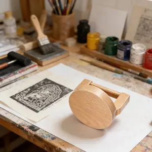 Solid Wood Printmaking Tool, Beech Wood Embossing Tool, Ergonomic Handle, Handcrafted, Ideal for Linoleum Engraving, Artistic Creation