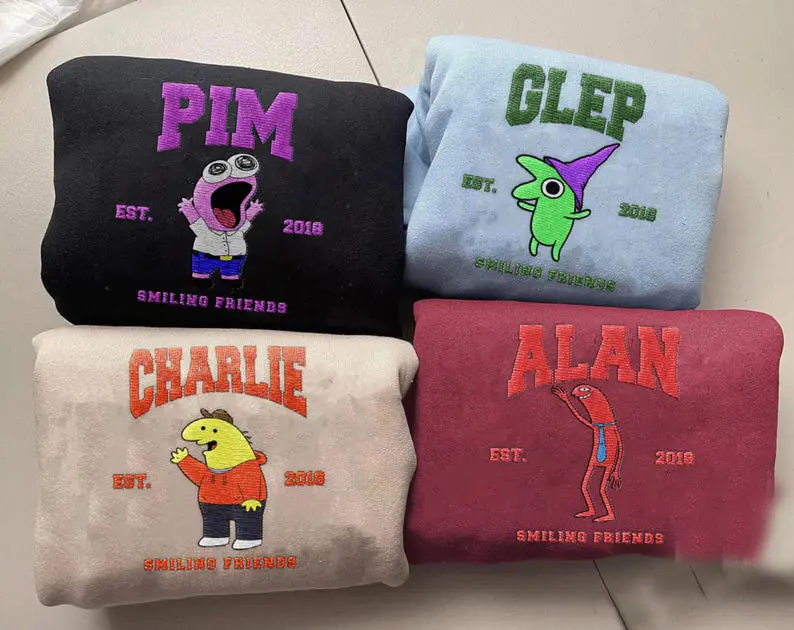 Smiling Friends Embroidered Sweatshirt, Gift For Friends, Embroidered Christmas 2025 Shirt, Hoodie