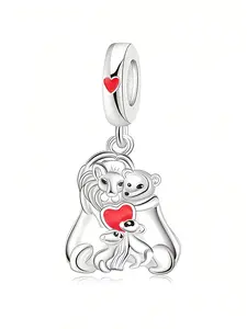 Cute Lion Charm Pendant, Copper Plated Silver Color, Animal Pattern, Heart Accent, Perfect Gift for Loved Ones, All Seasons Jewelry