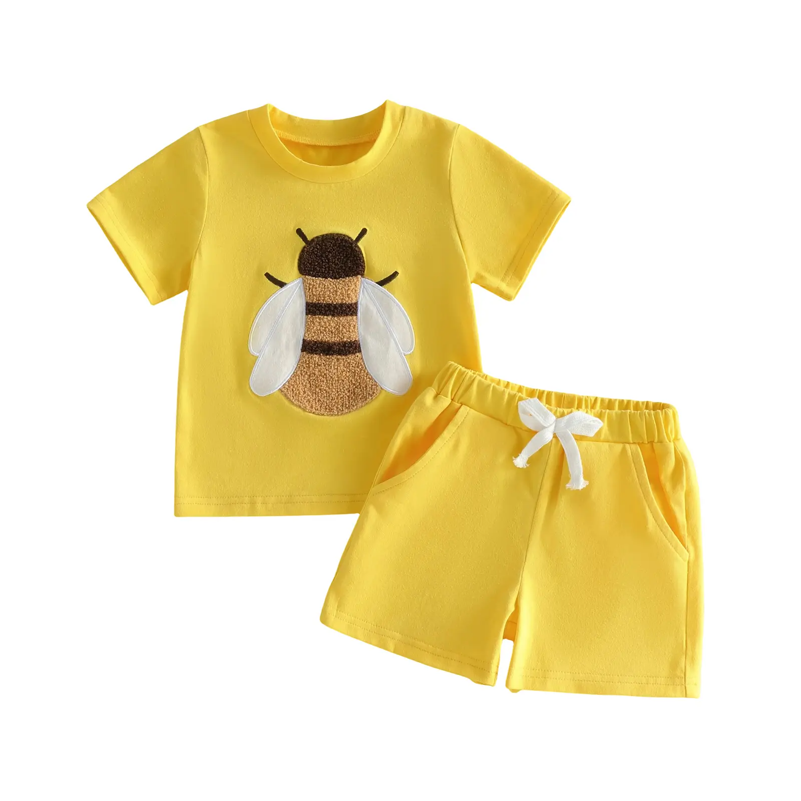 Canrulo Baby Girl Boy Summer Clothes Bee Print Top Short Sleeve Floral Shirt and Shorts Set Toddler Infant Bee Outfit