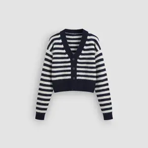 Cider [size 2-26] Wool-blend V-neck Striped Button Cardigan