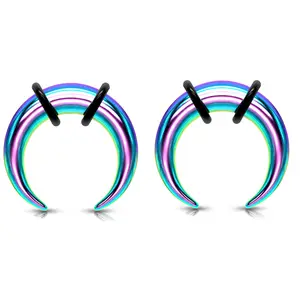 Pick 2 Sizes: Rainbow Steel Pinchers Ear Plugs Ring Tapers Horseshoes Gauges Septum Stretching Kit 0g 1g 2g 4g 6g 8g 10g 12g 14g Jewelry