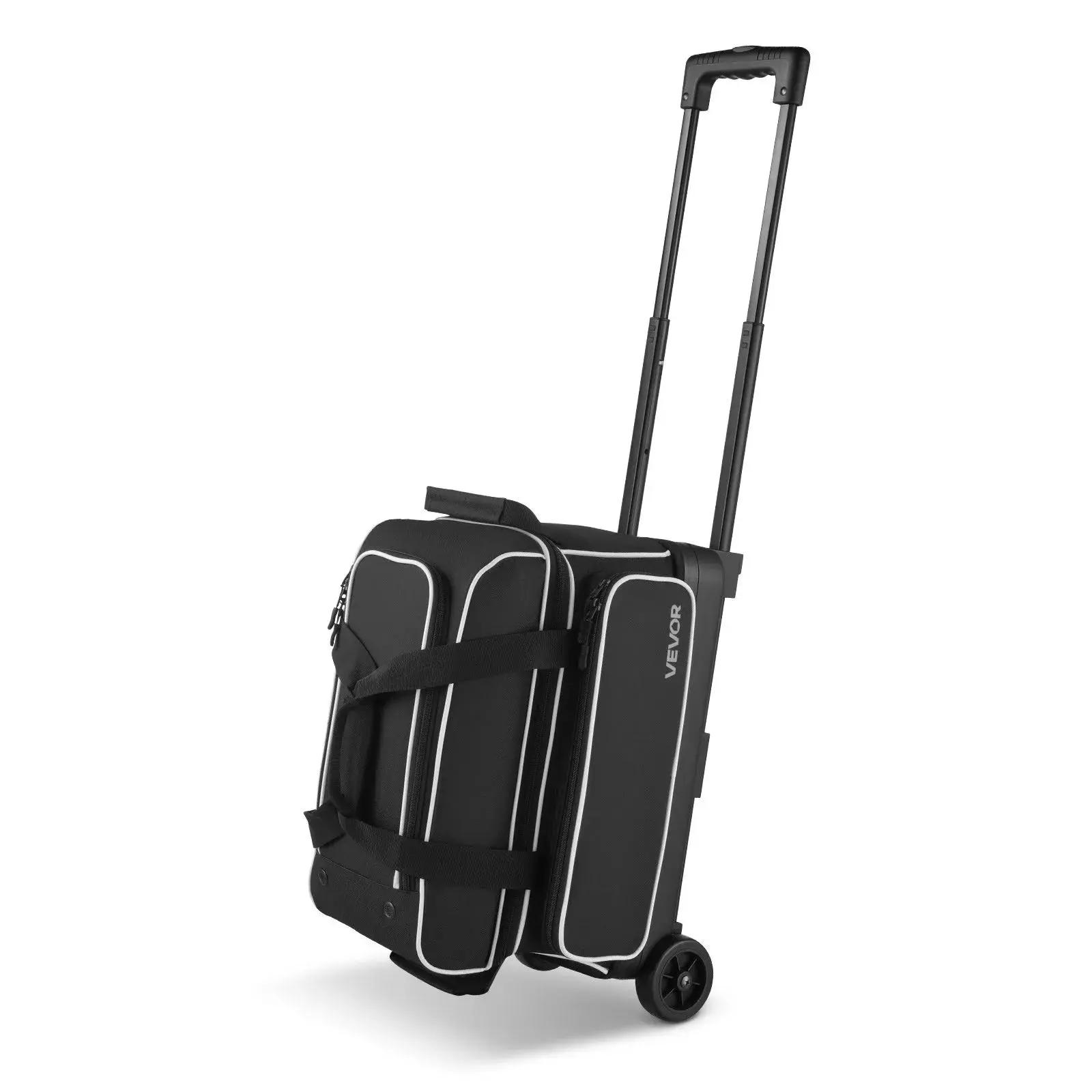 【Summerfinds】VEVOR Bowling Ball Bag,  2 Ball Double Roller Bowling Bag with Wheels, Featuring a Separate Compartment for Shoes (Up To US Size 16) & Oversized Accessory Pocket, Retractable Handle Extends to 41.32 in