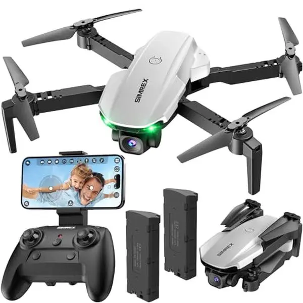 SIMREX Foldable Portable Drone with 1080P Camera, LED Lights, Easy-Press Button, High-Clarity Lens