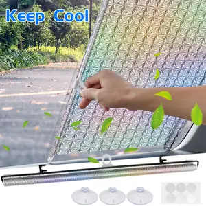 Universal Retractable Car Sun Shade, Silver Laser Reflective Windshield Visor, UV Protection & Heat Insulation Cover for Front and Rear Windows