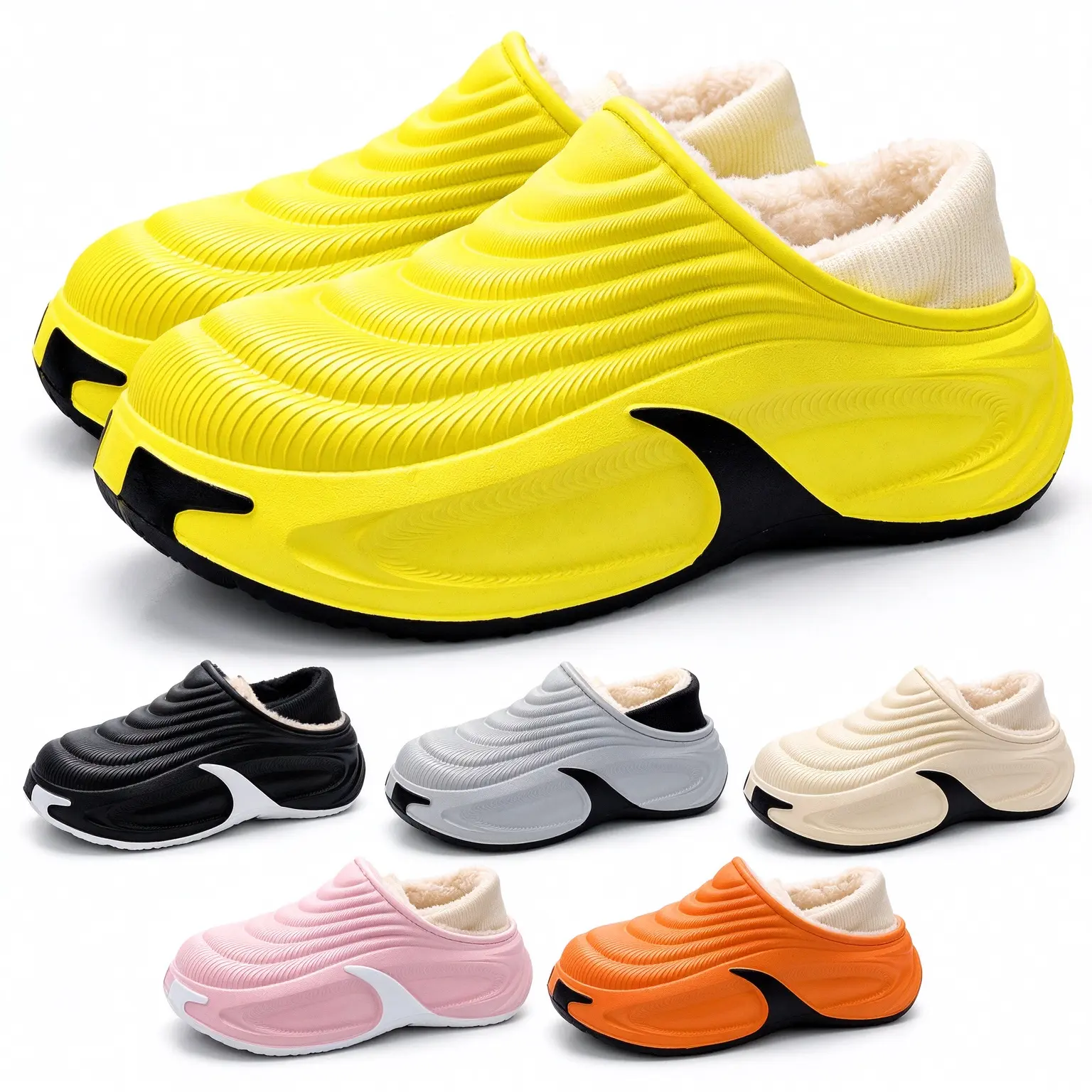 Unisex Waterproof Fleece Lined EVA Clogs, Thick Platform Non-Slip Winter Slippers, Indoor Outdoor Warm Slip On Shoes