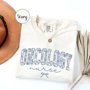 Comfort  Oncology Nurse Shirt, Nursing Tee, ONC RN Grad Gift For School Graduation Appreciation, Floral Blue Toile, Cancer Awareness