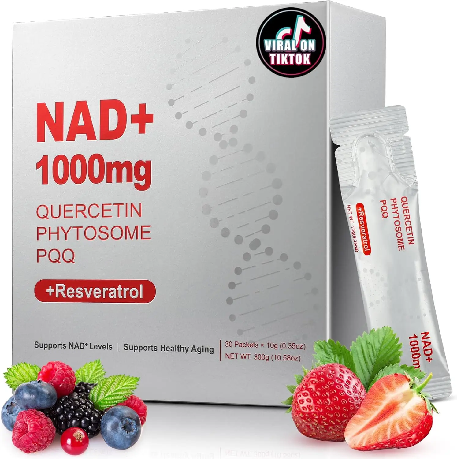 1000mg NAD+ Berry Flavor Drink Mix Powder | Energy, Focus & Skin Aging Support Supplement, ZOOONE 30 Pack Servings Vitamin Dietary Edible Fitness Optimum