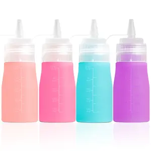 Mrsdry Condiment Squeeze Bottles, 12 oz Silicone Squeeze Bottles For Sauces, Leak Proof Condiment Container with Extra Interchangeable lid, Easy Squeeze for Oil, Honey & Dressings, BPA FREE (4 Pack)