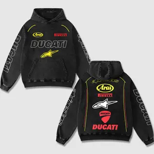 Retro Alpinestars x Ducati Racing Washed Hoodie Motor World Champion Enthusiast Apparel Streetwear Racing Team Motorcycle Clothing Motorbike Riders Supermotor Off-Road Dirt Bike Fan Gear Cotton For Motor Fan
