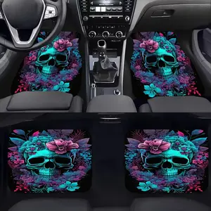 4pcs high-end blue skull pattern car floor mats - non-slip and durable, suitable for decorative and protective accessories in general driving positions, enhancing driving pleasure and comfort