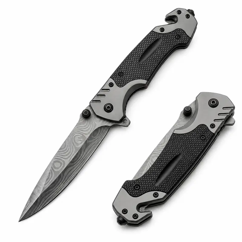Unisex EDC Folding Knife FA18 - 3.5" Stainless Steel Blade, Acrylonitrile Butadiene Styrene (ABS) Compact Grip, Easy Handling, Seatbelt Cutter, Glass Breaker, Camping Tool for Adults’ Emergency Use