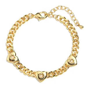 Starburst Heart Cuban Link Bracelet Simple Classic Style Birthday Gifts for Women (Only Bracelet)