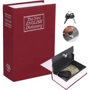 Dictionary Book Storage Box - Hidden Safe with 3 Digit Combination Lock - Portable Secret Container for Cash, Coins & Jewelry - Waterproof Fake Book Shelf Decor (Red, Key Version)