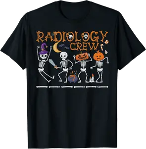 Radiology Crew Dancing Skeleton Funny Halloween Party T-Shirt - Judithca Shop 98B0DFQ218B6