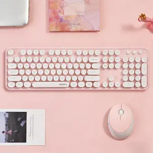 Mofii 1 Set Wireless Keyboard and Mouse Combo, Computer Keyboard, Minimalist White-Pink Style, High-Profile Keys, Silent Office Typing with Great Feel, Compatible with Laptops/Desktops, US Qwerty (Battery Not Included)