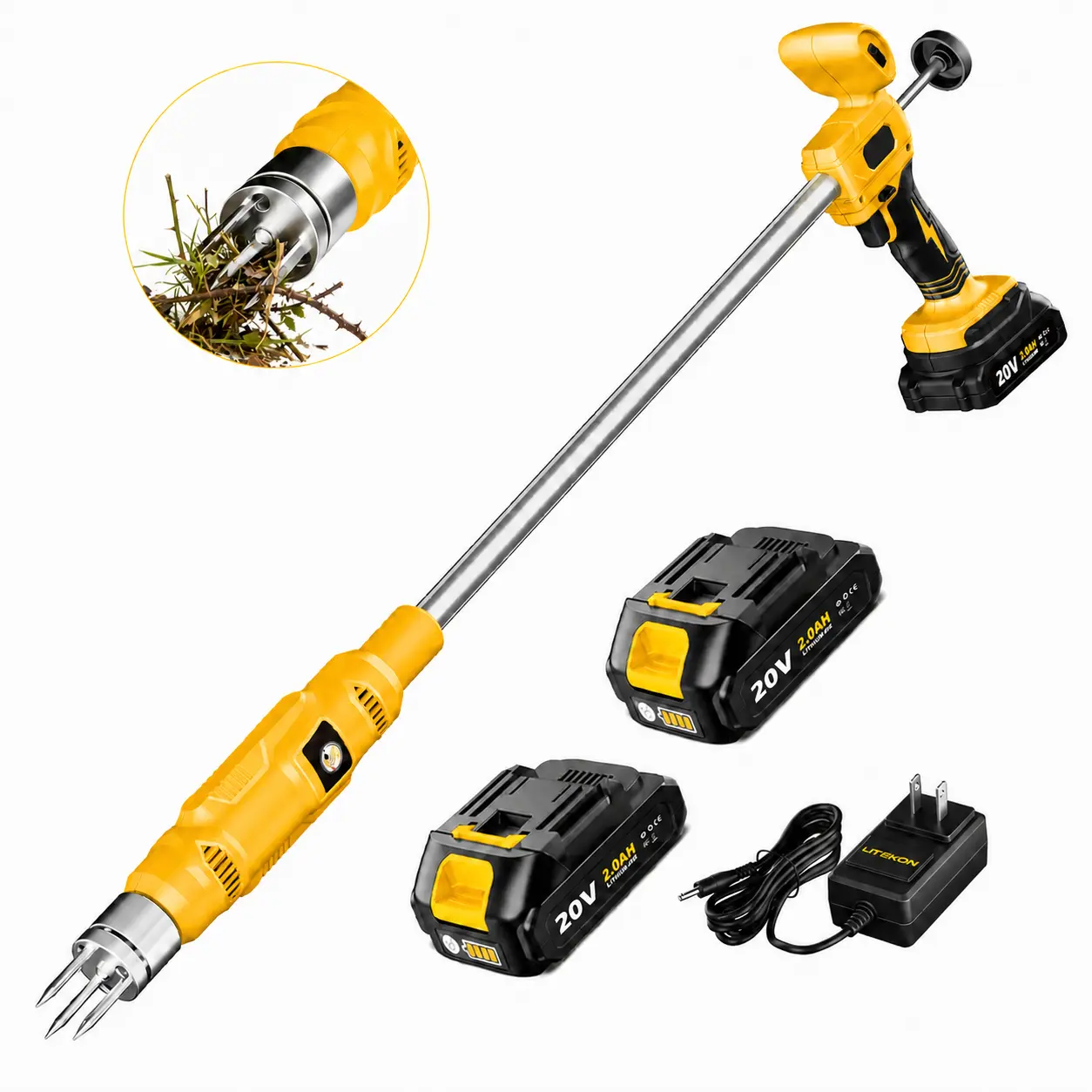 20V Cordless Electric Weed Puller, 3-Claw Stand-Up Weeder with 5-Speed Control, 2 x 2.0Ah Batteries and Charger, Lightweight Long-Handle Garden Tool