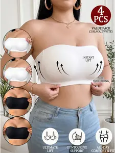4PCS Ultimate Invisible Bandeau Bra | Refined Old Money Elegance | Non-Slip Silicone Edges Lift and Back Support without Wires | Designed for Women Seeking All-Day Secure Support in Summer Tube Dresses