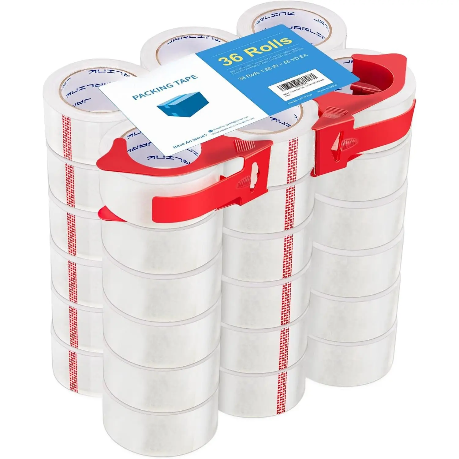 36 Rolls Clear Packing Tape with 2 Dispensers, Heavy Duty Packaging Tape Refills for Shipping Packaging Mailing, 2.7mil Thick, 1.88 inches Wide, 55 Yards Per Roll, 1980 Total Yards