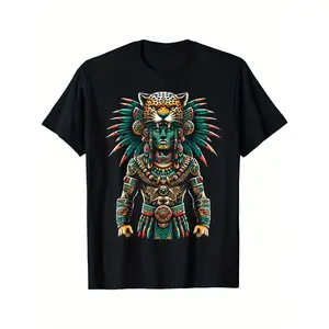 Comfortable and breathable outdoor men's clothing quality materials, Aztec jaguar warrior Aztec culture Mayan indigenous T-shirt