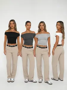 4 Piece Set of Ruched Slim-Fit Off-Shoulder Solid Basic Tops in Dark, Light, and Versatile Sleeveless Layering Casual Tops for All Seasons