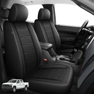 Custom Fit Faux Leather Seat Covers with 5-Seat Compatibility for 2015-2022 GMC Canyon Crew Cab (Denali, AT4, SLE, SLT, All Terrain, Base, Elevation, Standard), Durable Truck Pickup Protectors, Faux Leather Material